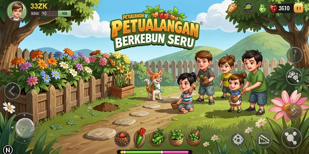Tampilan gameplay <strong>33ZK</strong> dengan ladang yang subur dan aktivitas bercocok tanam.