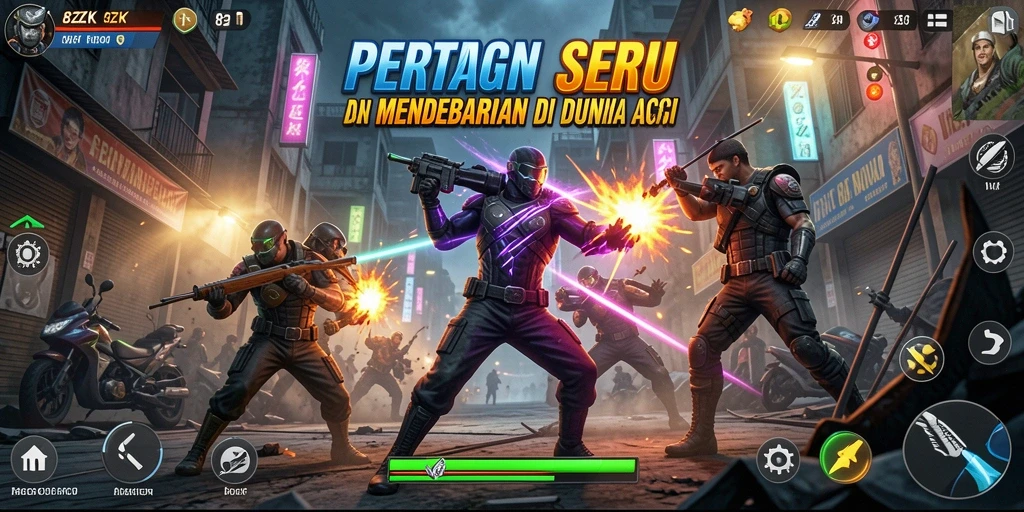 Screenshot utama 8ZK menampilkan karakter bertarung dengan aksi spektakuler.