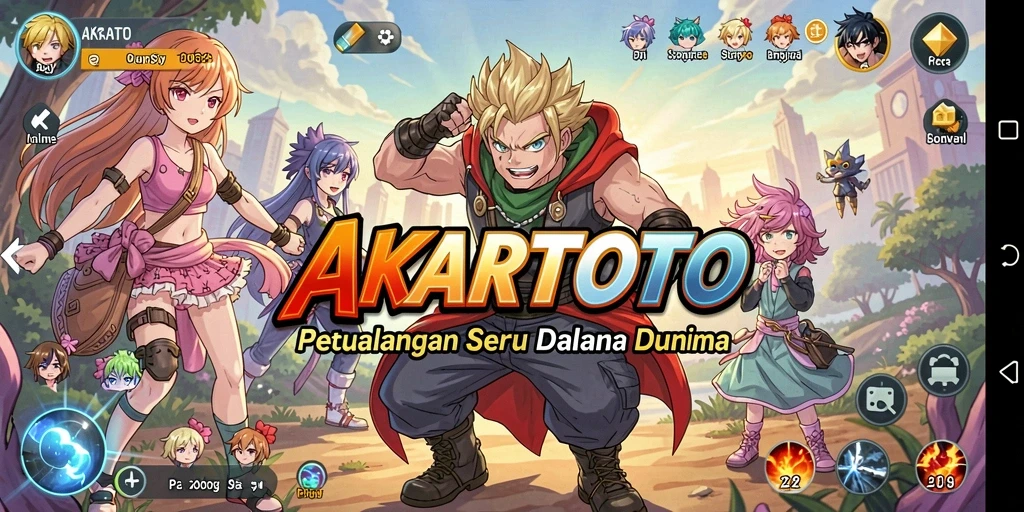 Menampilkan aksi seru dalam permainan AKARTOTO dengan karakter anime.
