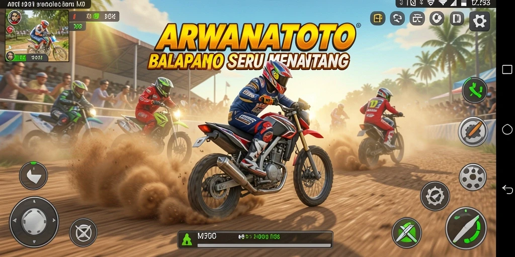 Screenshot ARWANATOTO menampilkan balapan motor yang seru dan penuh aksi.