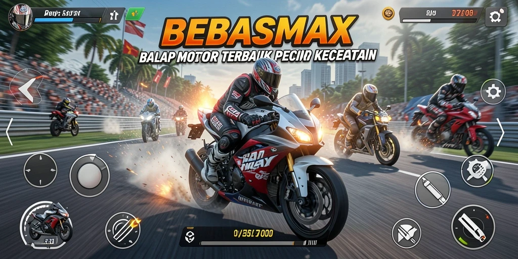 Tampilan gameplay <strong>BEBASMAX</strong> yang menegangkan saat balapan di trek malam.