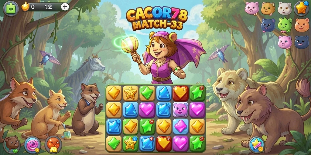 Screenshot gameplay menunjukkan momen mencocokkan item di CACOR78.