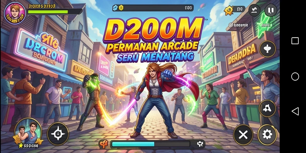 Tangkapan layar gameplay D200M dengan aksi seru di level menantang.