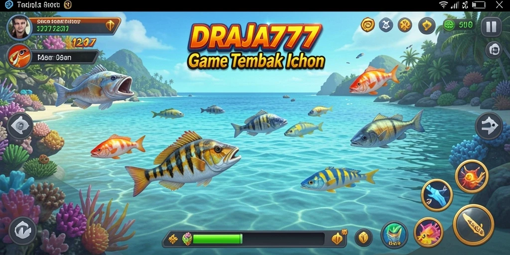 Tampilan gameplay DRAJA777 dengan aksi menembak ikan yang seru.