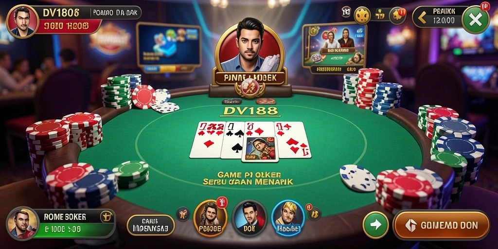 Screenshot gameplay DV188 yang menunjukkan suasana permainan Poker.