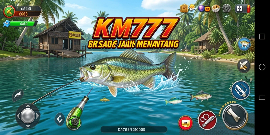 Screenshot permainan KM777 menunjukkan aksi memancing yang seru dan realistis.