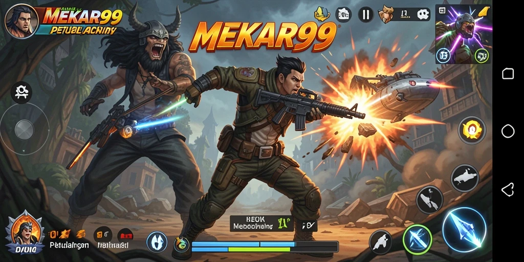 Tampilan seru gameplay aksi MEKAR99 dengan pertarungan menegangkan.