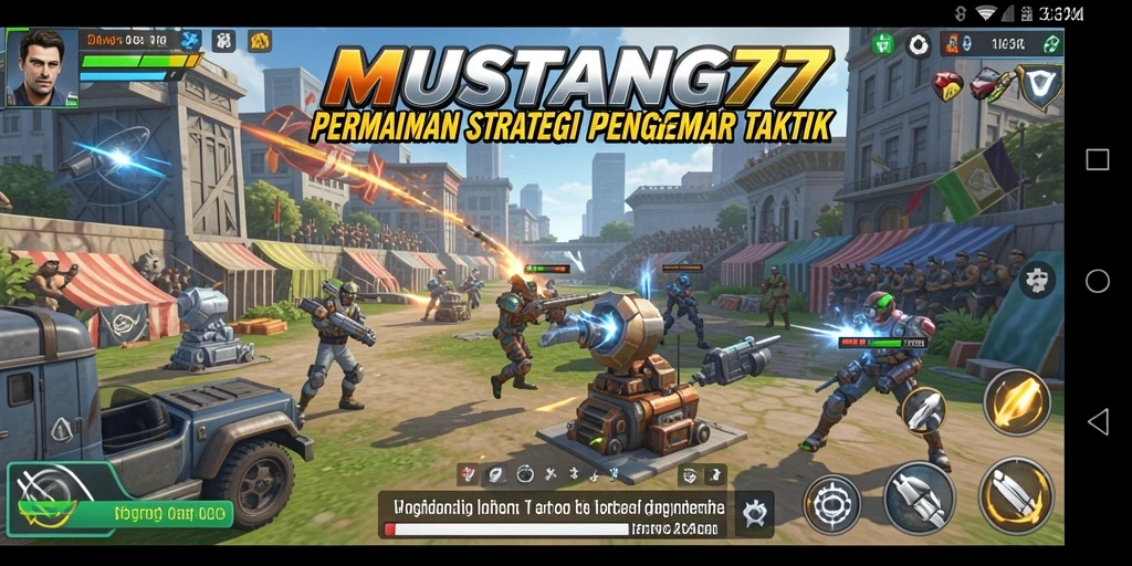 Tangkapan layar gameplay MUSTANG77 menunjukkan aksi strategi yang mendebarkan.