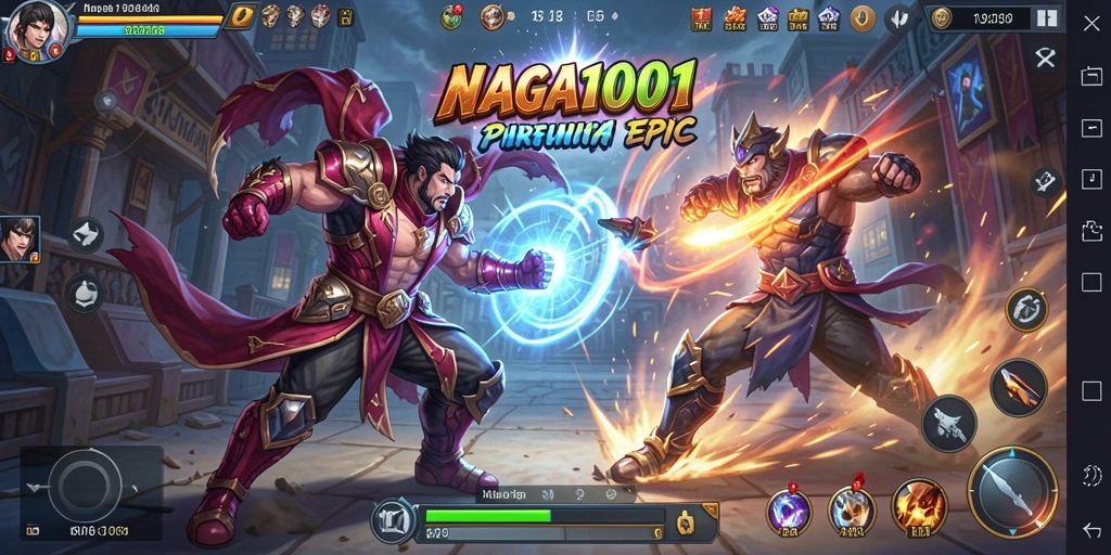 Screenshot gameplay NAGA1001 dengan karakter bertarung yang dinamis.
