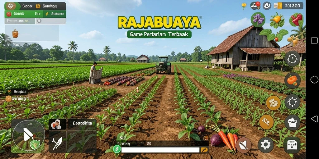 Screenshot gameplay RAJABUAYA yang menunjukkan keindahan pertanian.