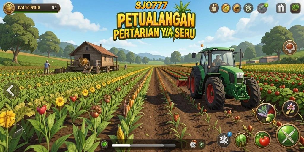 Screenshot SJO777 menunjukkan pengalaman seru bertani di lahan yang luas.