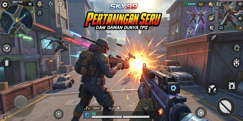Tampilan gameplay SKY99 yang mendebarkan dalam arena TPS.